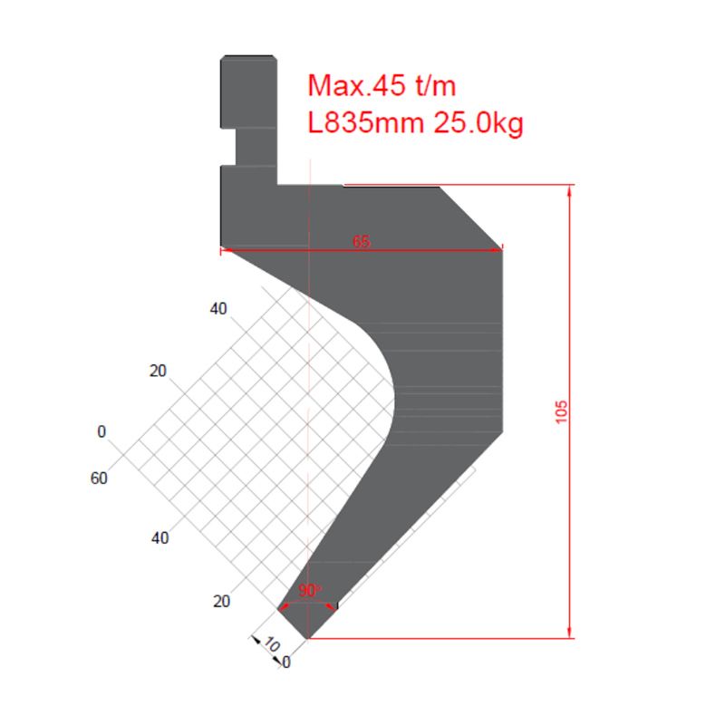 KP9037 90° H105mm Reverse clamping Press brake punch Max. 50t/m