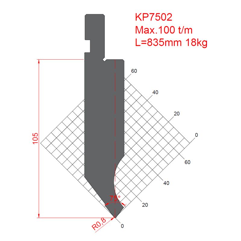 KP7502 75° H105mm Amada Style Press Brake Punches/Upper Tools