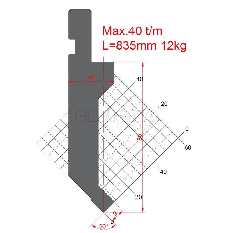 KP9009 90° H86mm Press brake punch Max.40t/m