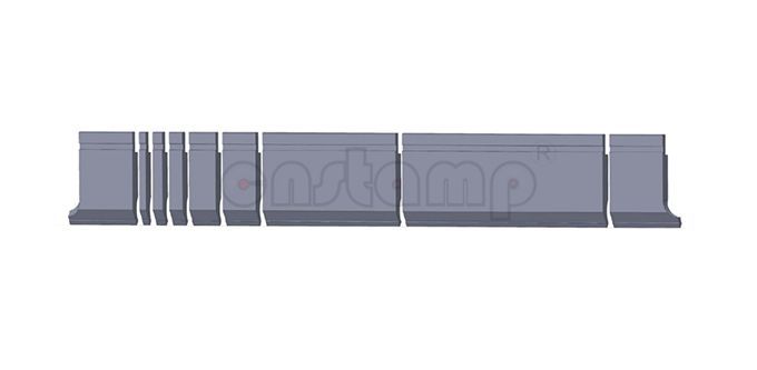 L835mm sectionalized In 9 pieces(100mm left horn+10+15+20+40+50+200(165)+300+100mm right horn)