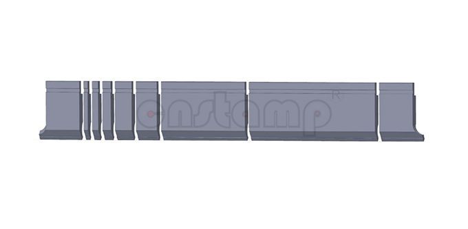 L835mm sectionalized In 9 pieces(100mm left horn+10+15+20+40+50+200+300+100mm right horn)