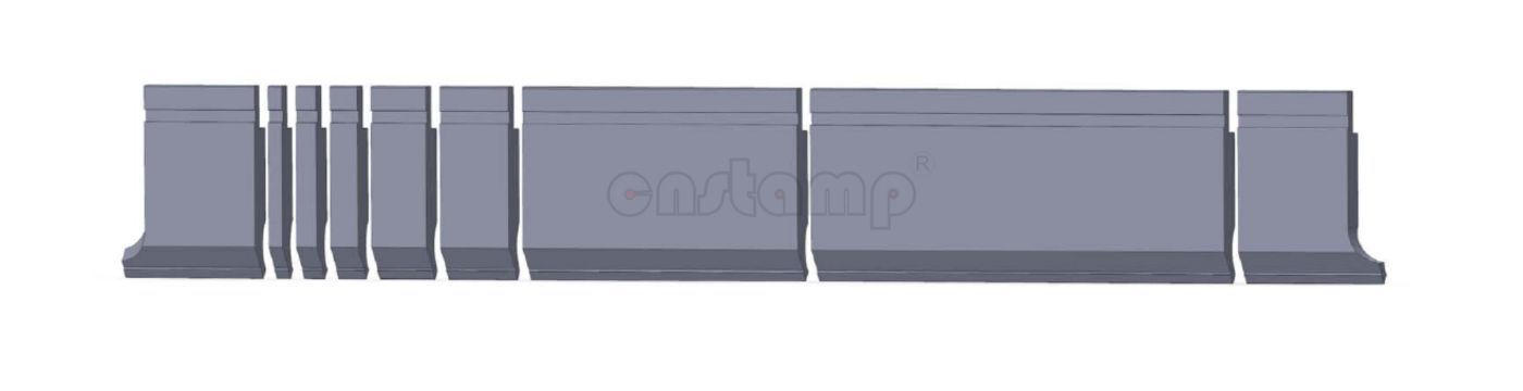 L835mm sectionalized In 9 pieces(100mm left horn+10+15+20+40+50+200(165)+300+100mm right horn)