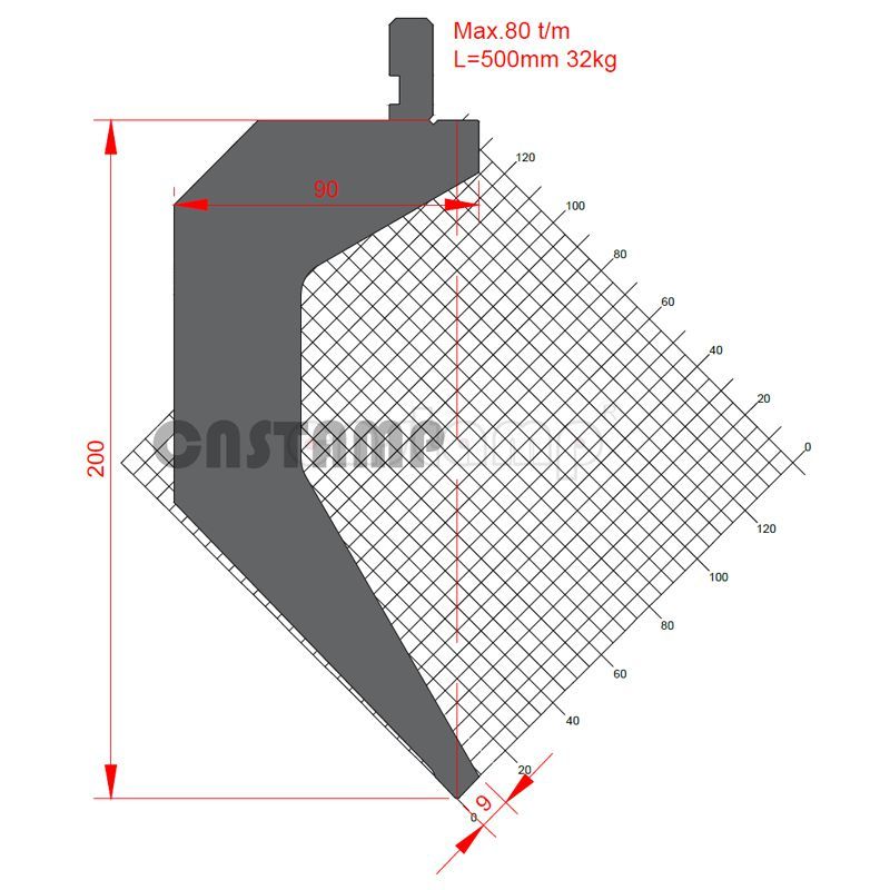KP90S7 90° H200mm Press brake tooling-Punch