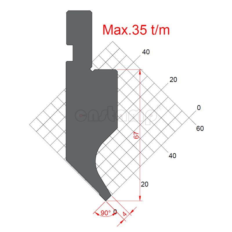 KP9005 90° H67mm Press brake punch Max. 35t/m