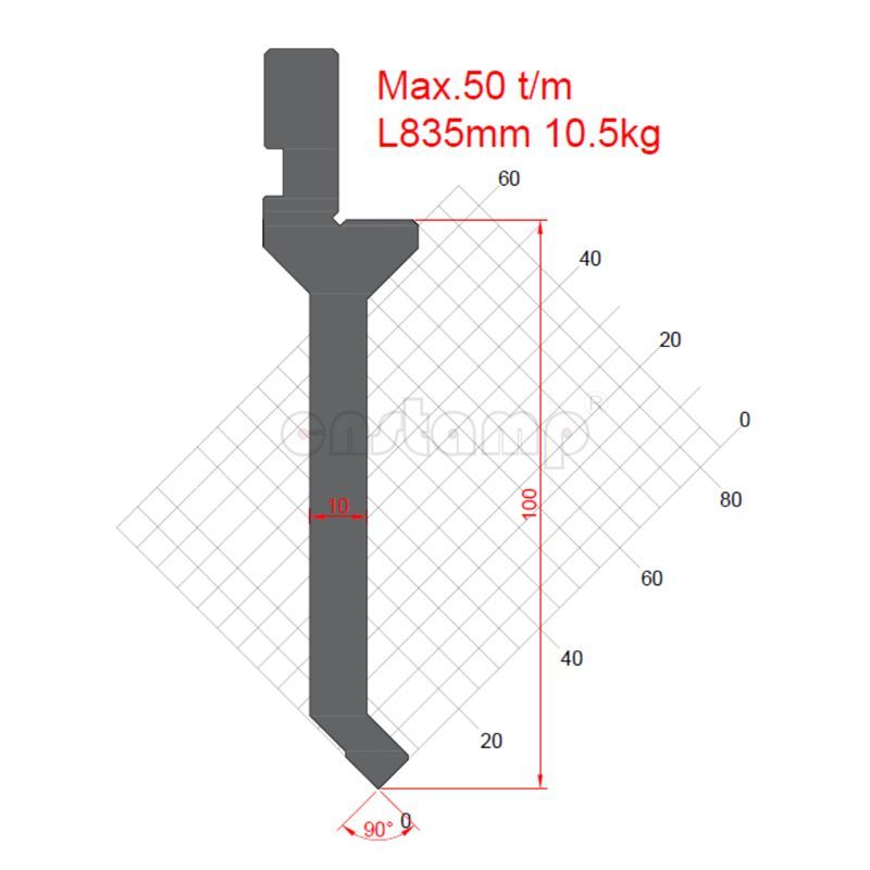 KP9013 90° H100mm straight Press brake punch Max.50t/m