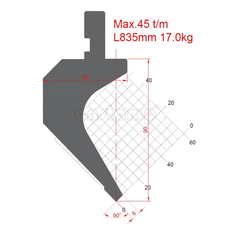 KP9021 90° H90mm gooseneck Press brake punches Max. 45t/m