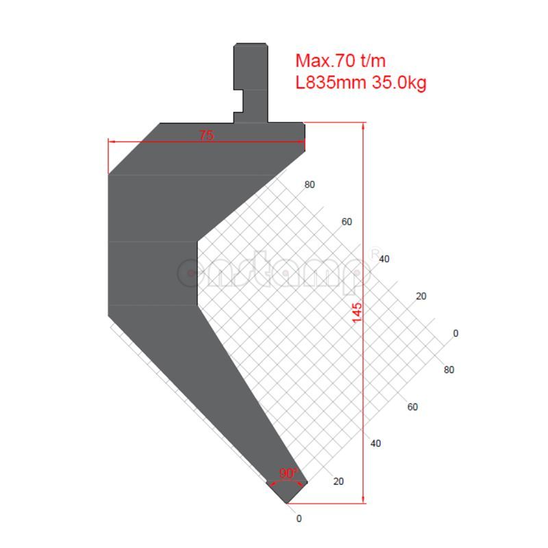 KP9041 90° H145mm gooseneck Press brake punch Max. 70t/m