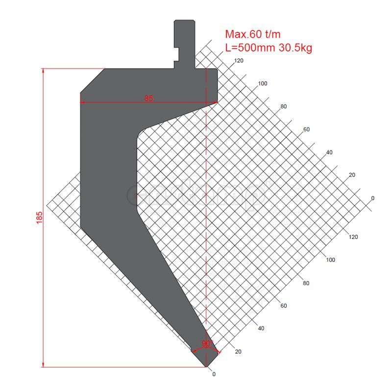 KP9049 90° H185mm gooseneck Press brake punch Max. 60t/m