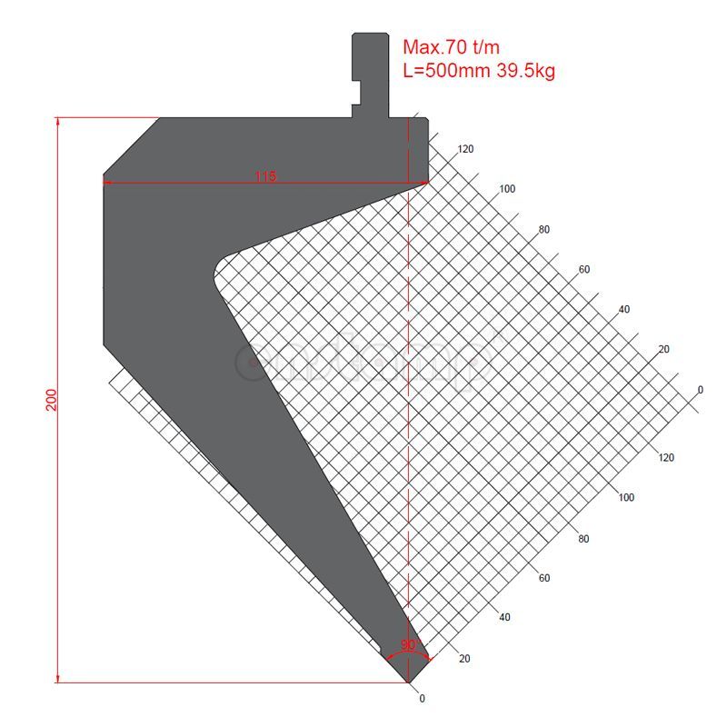 KP9053 90° H200mm gooseneck Press brake punch Max. 70t/m