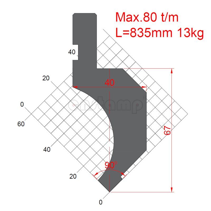 KP9065 90° H67mm reverse clamping press brake punch Max. 80t/m