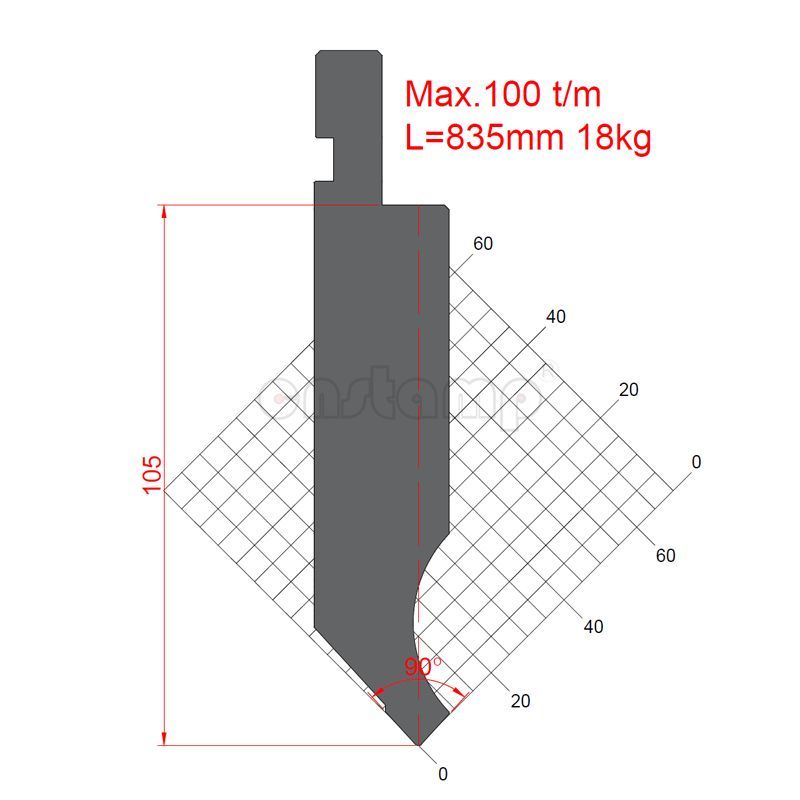 KP9069 90° H105mm straight Press brake punches Max. 100t/m