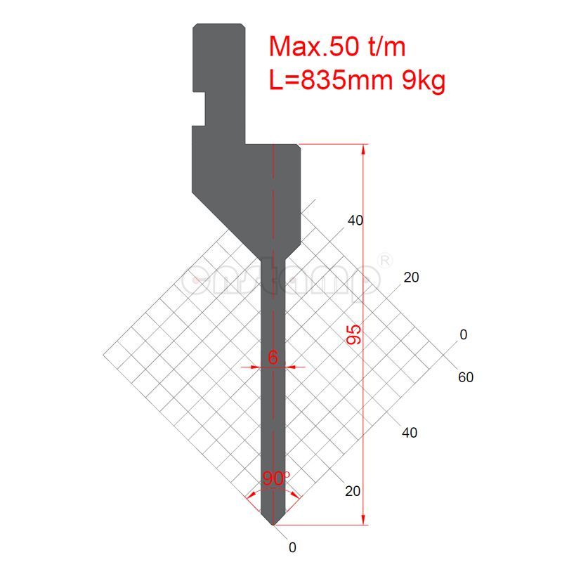 KP9073 90° H95mm Press brake punch Max. 50t/m