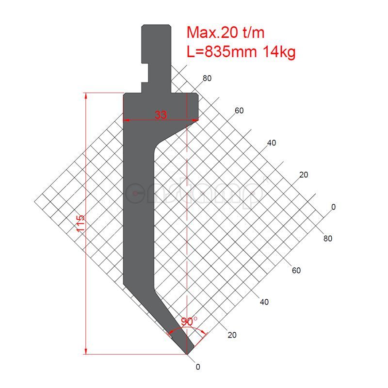 KP9081 90° H115mm Press brake punch Max. 20t/m