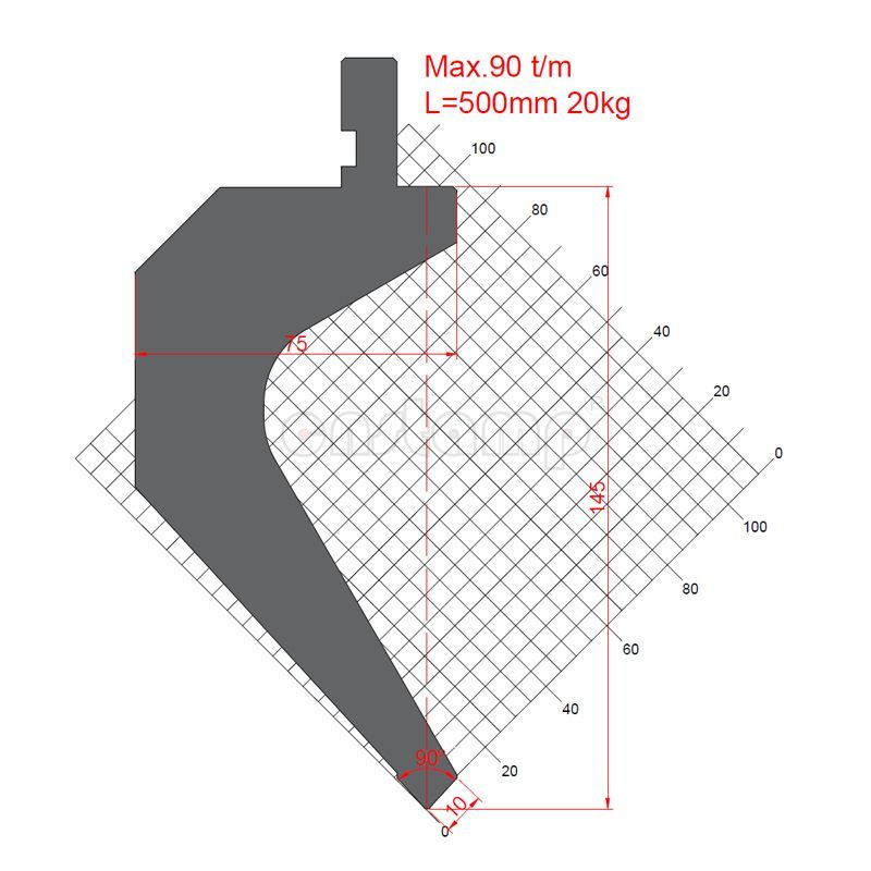 KP9085 90° H145mm gooseneck Press brake punches Max. 90t/m