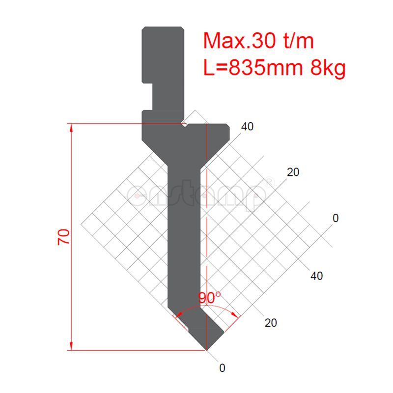 KP9092 90° H70mm Press brake punch Max. 30t/m