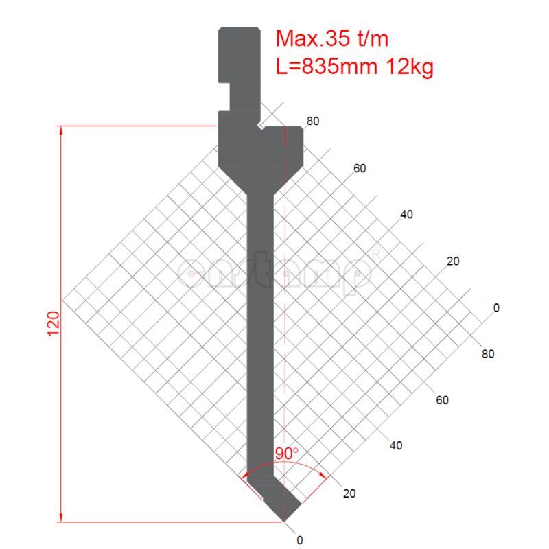 KP9095 90° H20mm straight Press brake punch Max. 35t/m