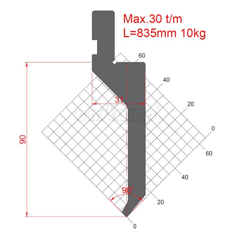 KP90P1 90° H90mm Reverse clamping Press brake tooling-Top punch