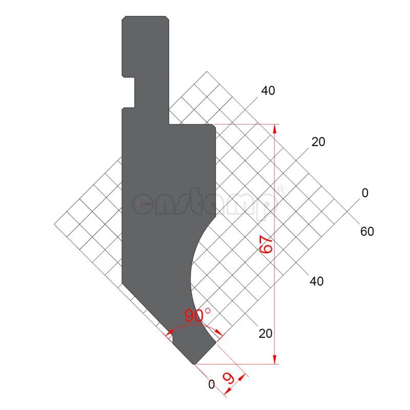 KP9001 90° H67mm Press brake punch Max.100t/m