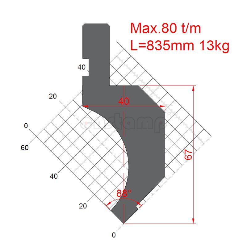 KP8865 88° H67mm reverse clamping press brake punches