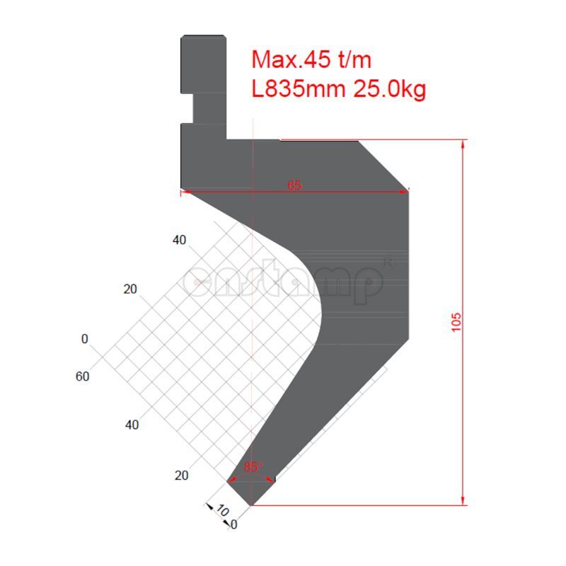 KP8537 85° H105mm reverse clamping type press brake punch