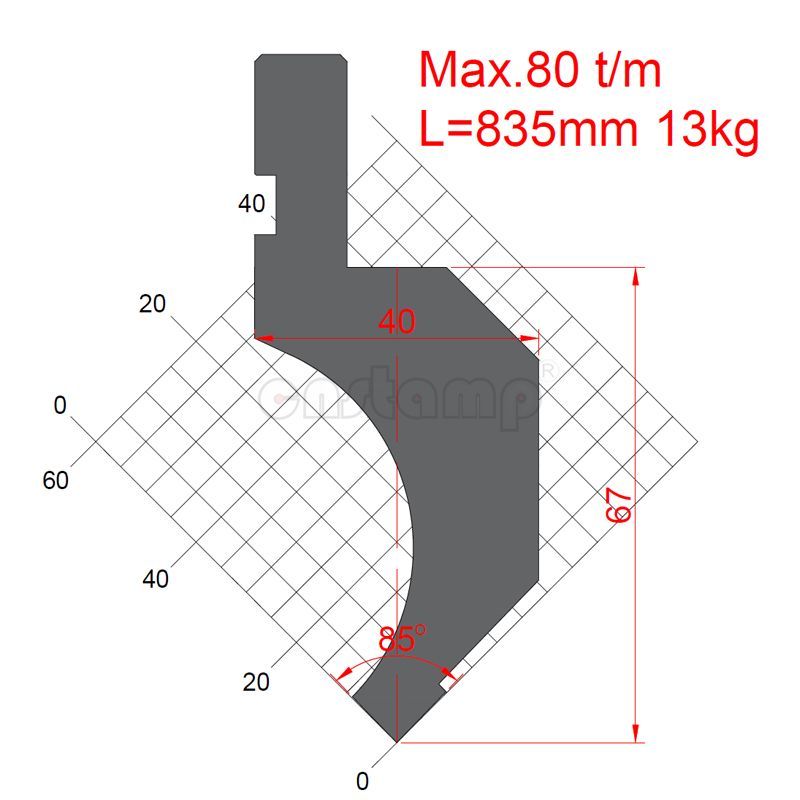 KP8565 85° H67mm Reverse clamping type press brake punch