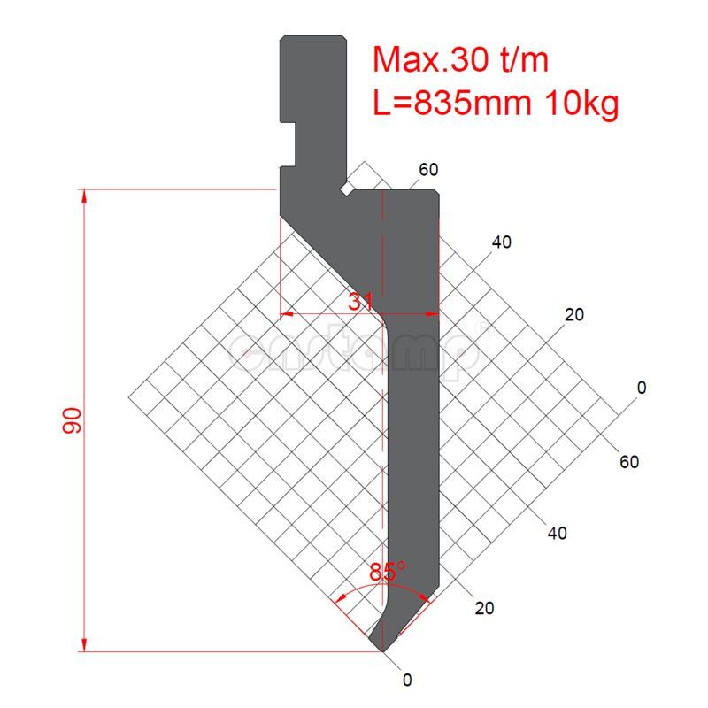 KP85P1 85° H90mm reverse clamping Amada Style Press Brake Punch