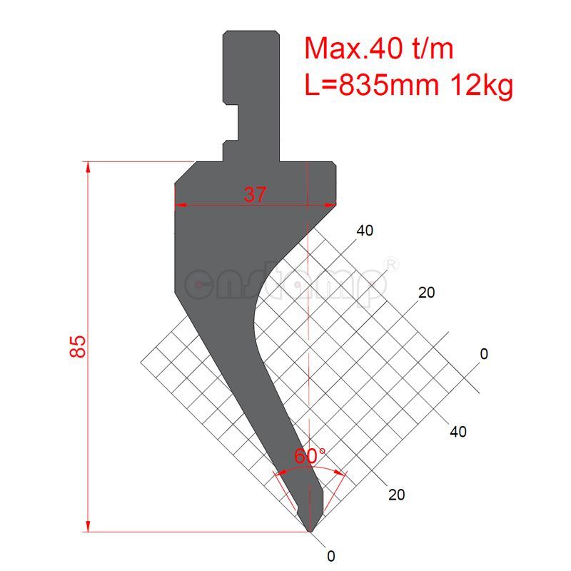 KP6008 60° H85mm Amada type Press Brake Punches Max. 40t/m
