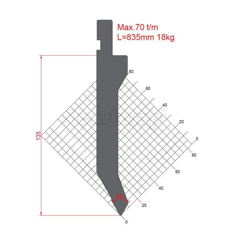 KP6011 60° H135mm Amada type Press Brake Punches Max. 70t/m
