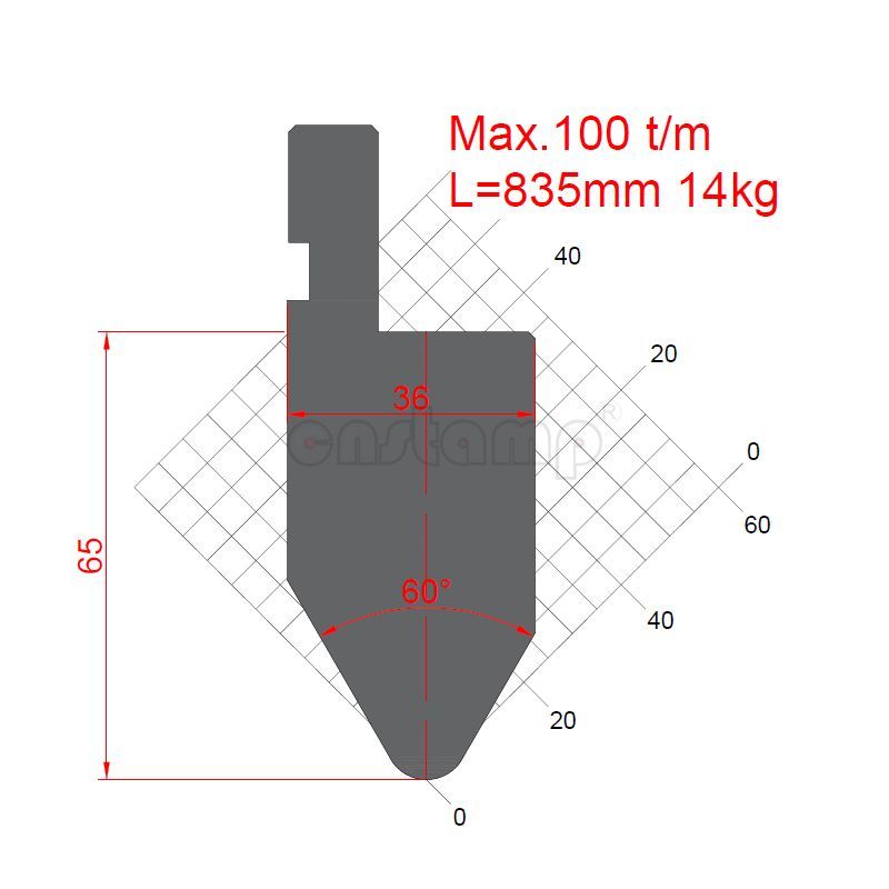 KP6017 60° H65mm Amada type Press Brake Punches Max. 100t/m