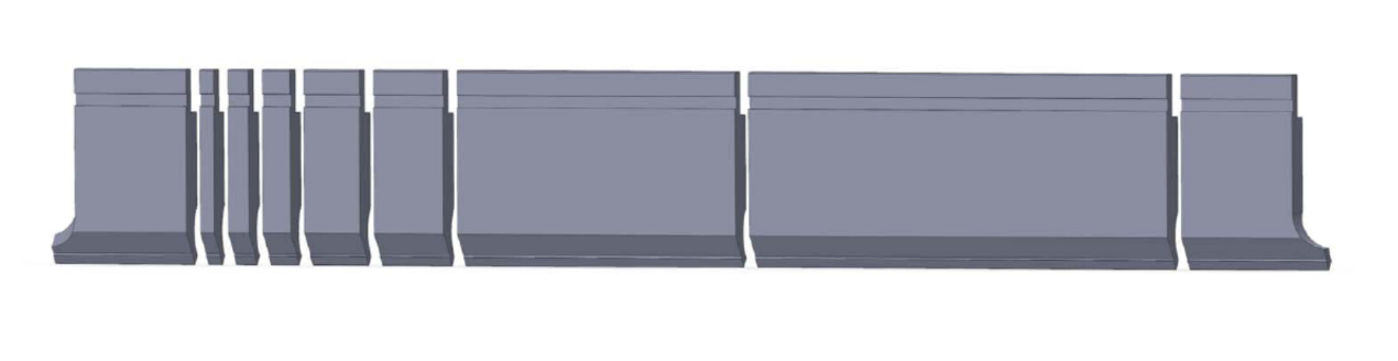 L835mm sectionalized In 9 pieces(100mm left horn+10+15+20+40+50+200(165)+300+100mm right horn)