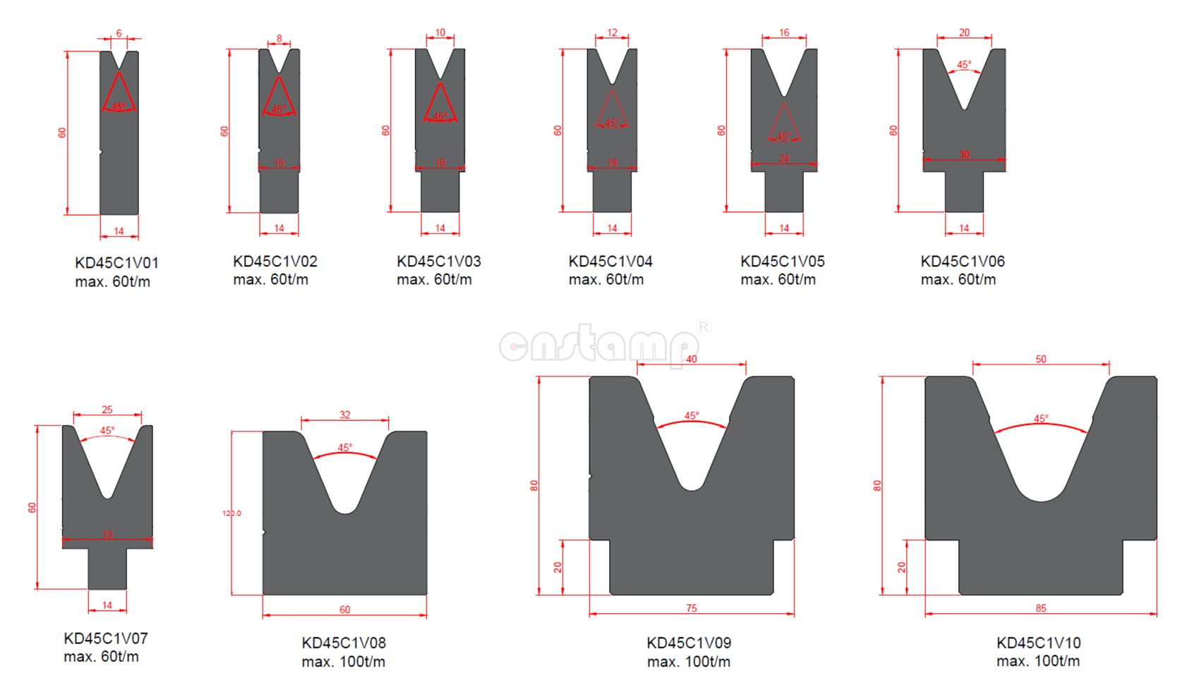 KD45C1V Amada Style Press Brake Tooling-2V-Dies/Lower Tools