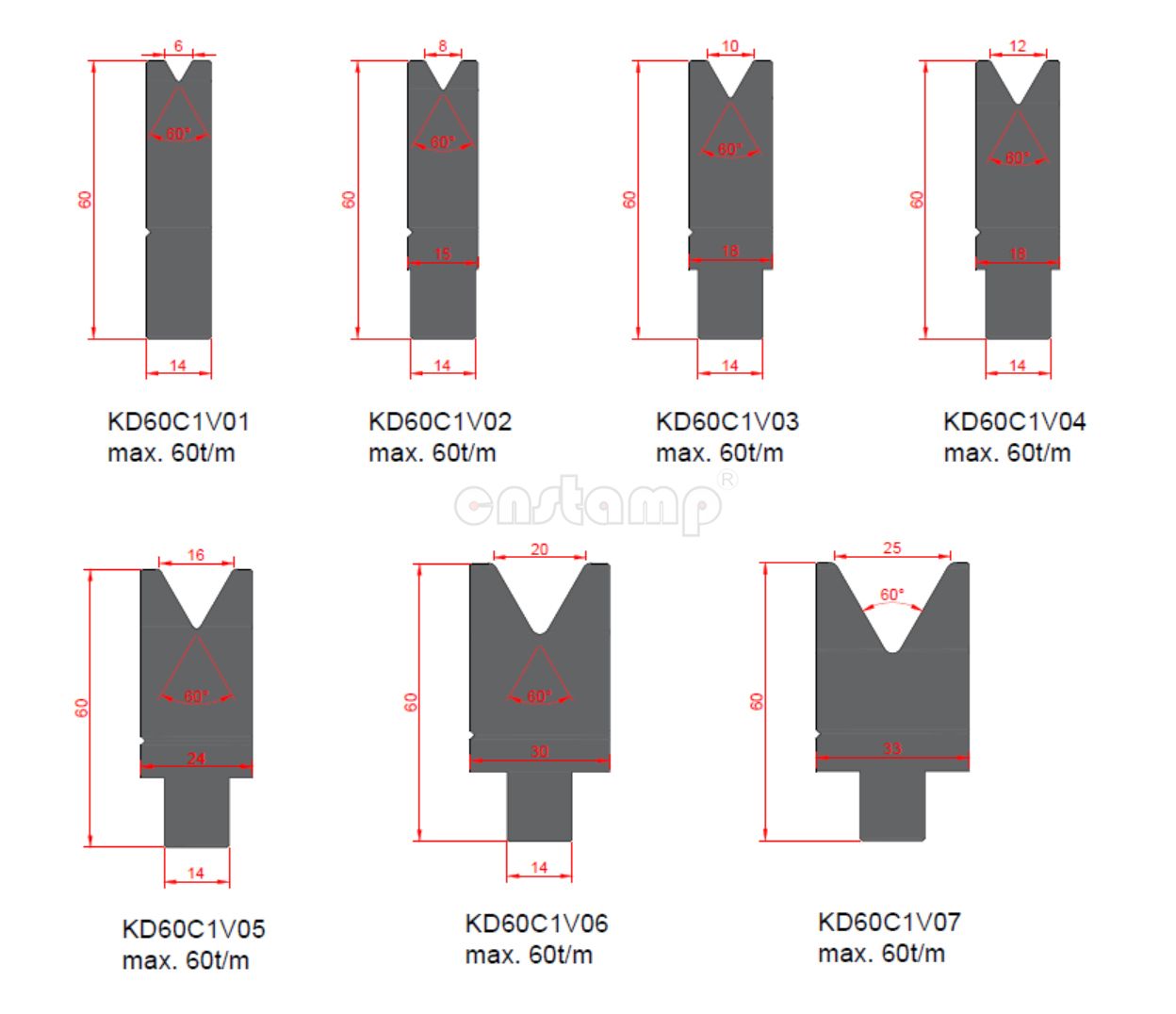 KD60C1V Amada Style Press Brake Tooling-2V-Dies/Lower Tools